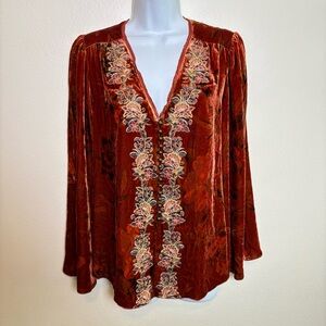Sundance Velvet Blouse with Floral Embroidery